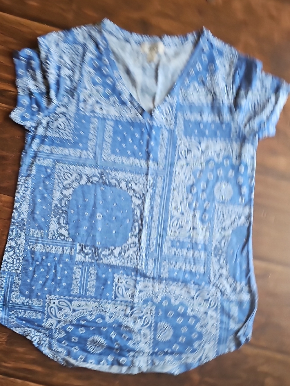 Style & Co. Light Blue Bandana-Print V-Neck Tee